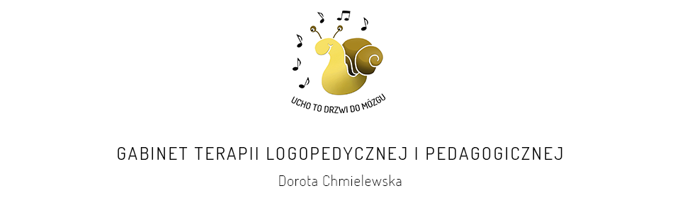 Logo: ślimak, podpis: ucho to drzwi do mózgu